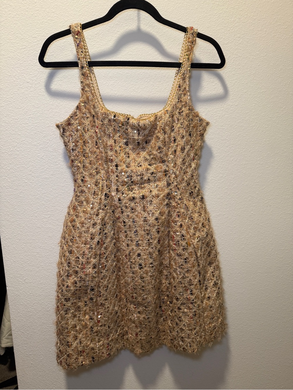 Beige Textured Sequin Tank Dress